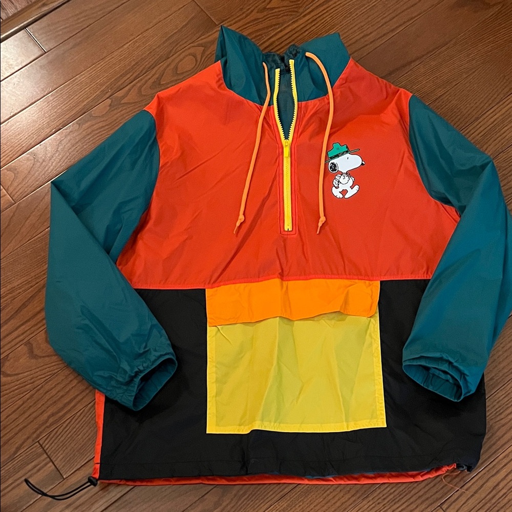 Peanuts Men’s Windbreaker in Orange and Teal
